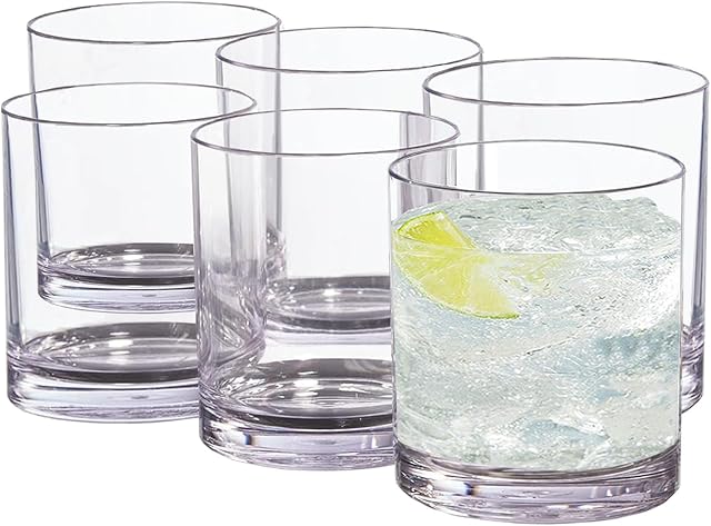 12 oz Ensembles de verre à boire, ensemble de 6 Bouteilles en plastique Unbreakable Drinkware Glasses Set Tumblers & Verres à eau Verres acryliques à boire clairs, verres à bière sans BPA pour la maison & Extérieur, Lave-vaisselle Coffre-fort