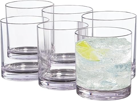 Clear Acrylic Glasses 12 oz Set of 6 Unbreakable Plastic Cups