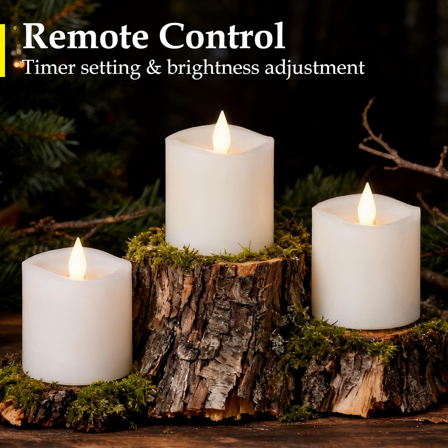 Flameless Candles with Flickering Flame & Remote - 3×3'' Battery Operated LED Pillar Candles, Smokeless Fake Candles for Indoor Use - Realistic 3 Inch Drip-Free Candles with Timer (White, 3-Pack) White 3"*3"-3pcs