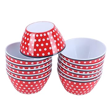 Dining Bowl, Imitation Porcelain Salad Bowl 12PCS Large Capacity Beautiful Stackable for Food Container for Kitchen GIFS(Red dots)