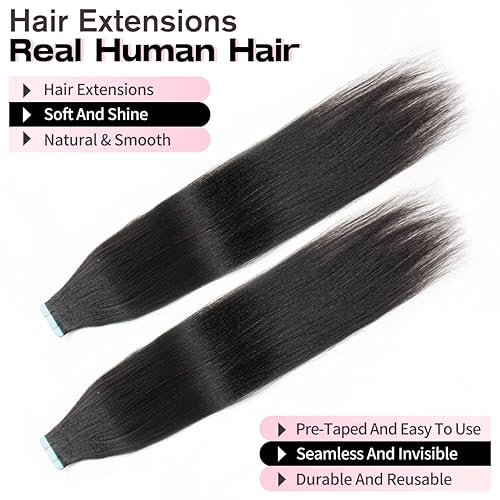 Miniatura 3 de Isheeny Extensiones de cabello humano con cinta, extensiones de cabello humano Remy 100% real, sin costuras, extensiones de cabello humano real,