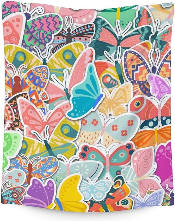 Butterfly Blanket Gifts - 40"x50" Cute Throw for Women, Girls - Colorful Soft Fuzzy Blankets for Couch & Sofa