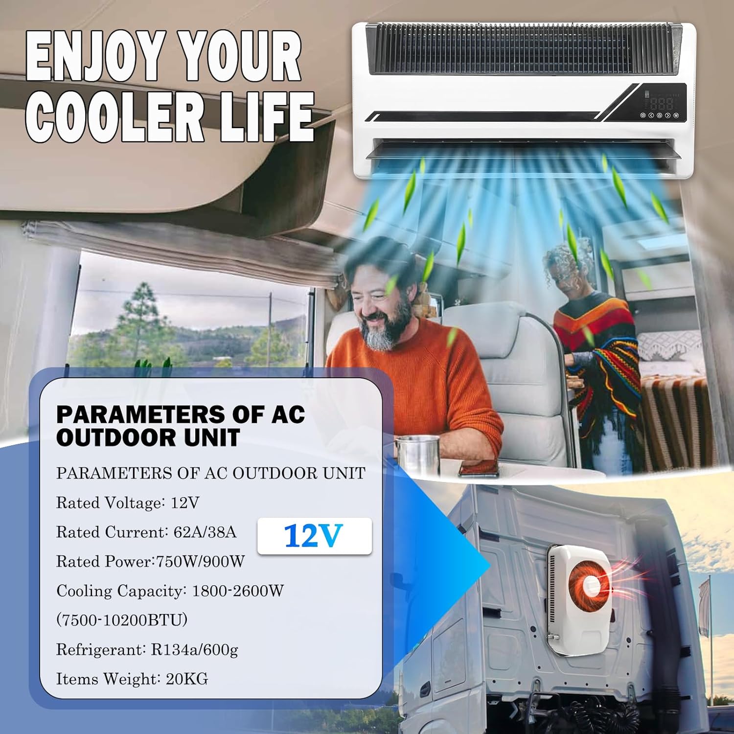 Truck 12V Air Conditioner 9500 BTUs, 12 V Split Mini AC Unit with Pre-charged Refrigerant, 12 Volt DC Inverter A/C, Quiet Cooling for Semi-Truck Tractor Pickup Trailer Sleep Cab Fifth Wheel