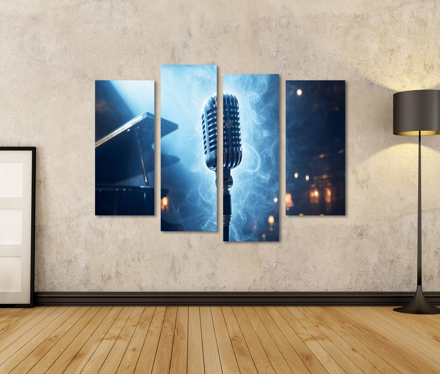 islandburner Quadro su tela, motivo: microfono nostalgico, decorazione per gli amanti della musica, 4 pezzi