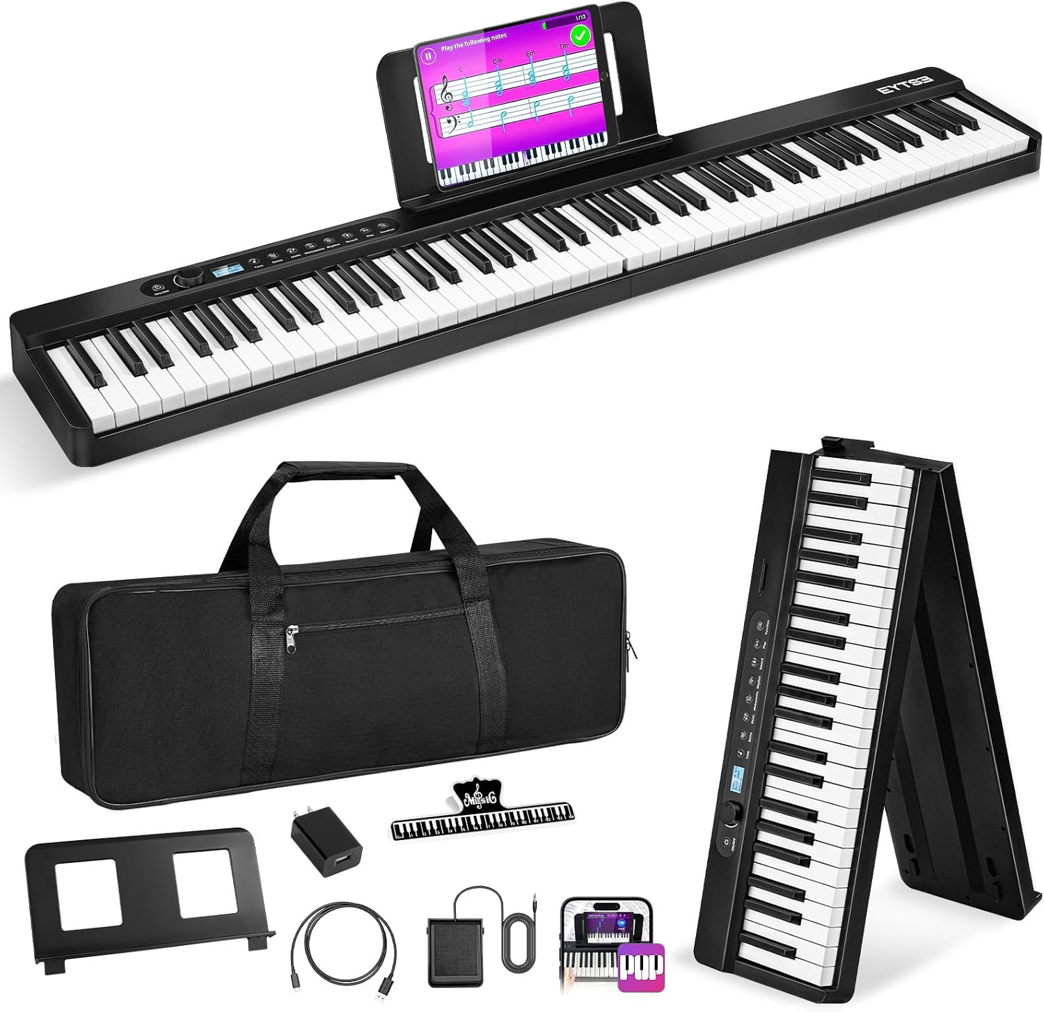 Folding Piano 88 Keys Semi-Weighted Foldable Piano Full Size Portable Electric Keyboard with BT Wireless, USB MIDI, Sustain Pedal and Bag for Beginners Adults Kids