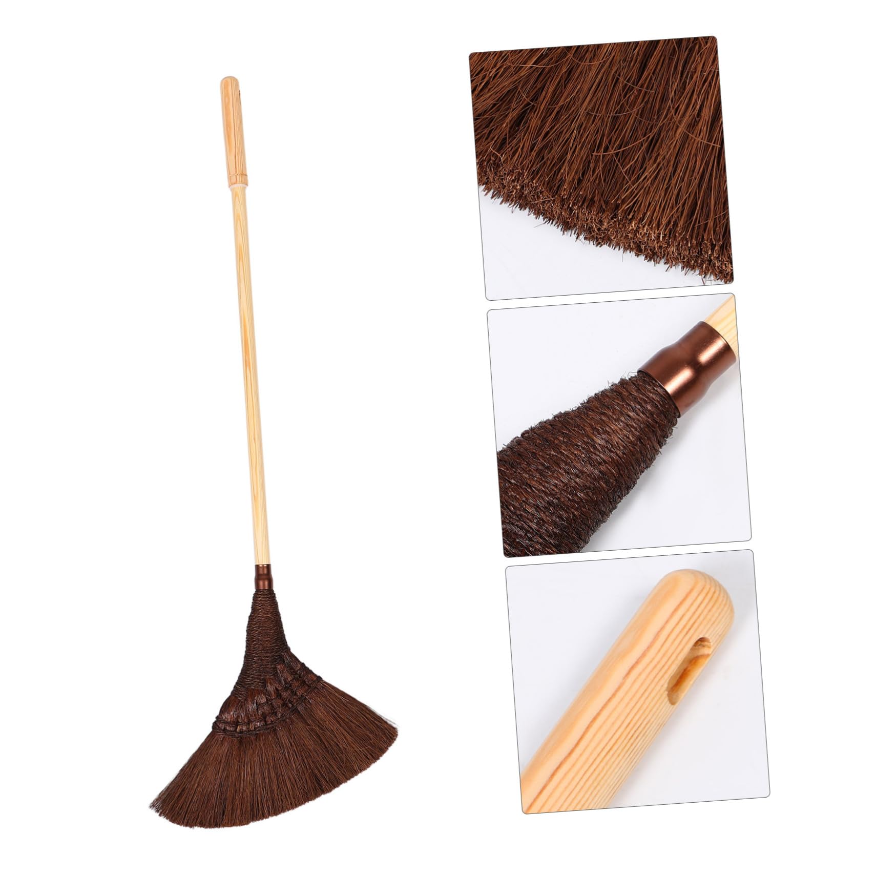 Escoba de Palma Artesanal Marrón con Mango Largo de Madera | Diseño Clásico Tradicional, Desmontable, para Interior y Exterior, Pensada para Dueños de Mascotas