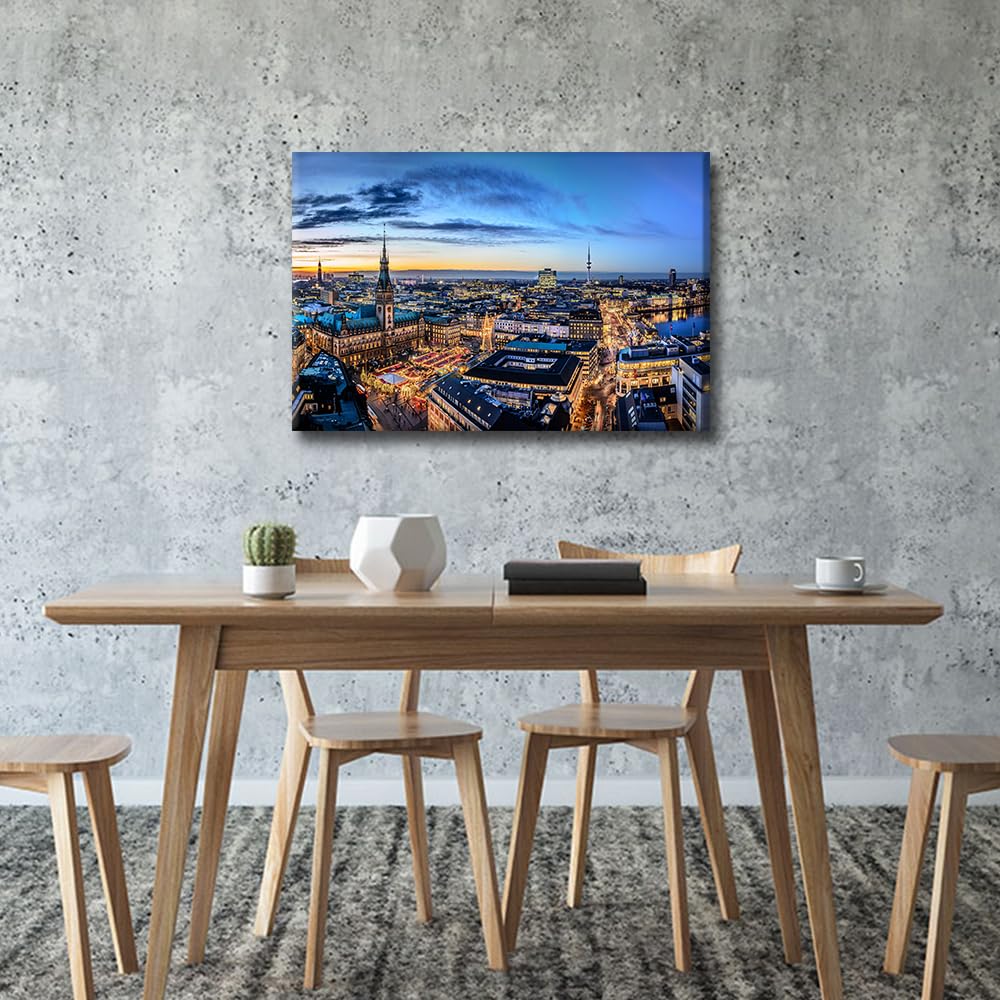 TISHIRON Wall Art Canvas Print - Belfast Skyline Night Cityscape - City Picture for Living Room - Ready to Hang - 24" W x 16" H - Image 2