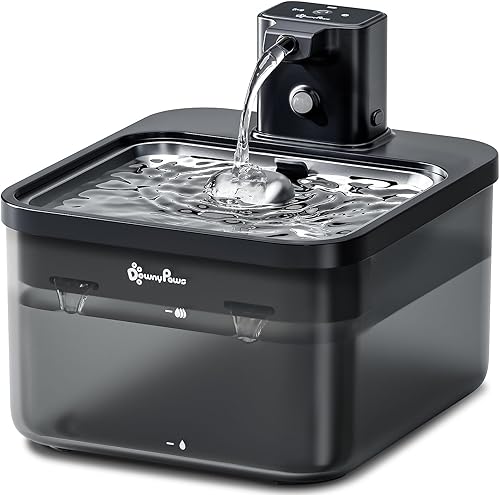 DownyPaws Fuente de agua para gatos con pilas, de acero inoxidable, fuente de agua inalámbrica Fursink de 84 onzas 2.5 L para gatos en el interior,