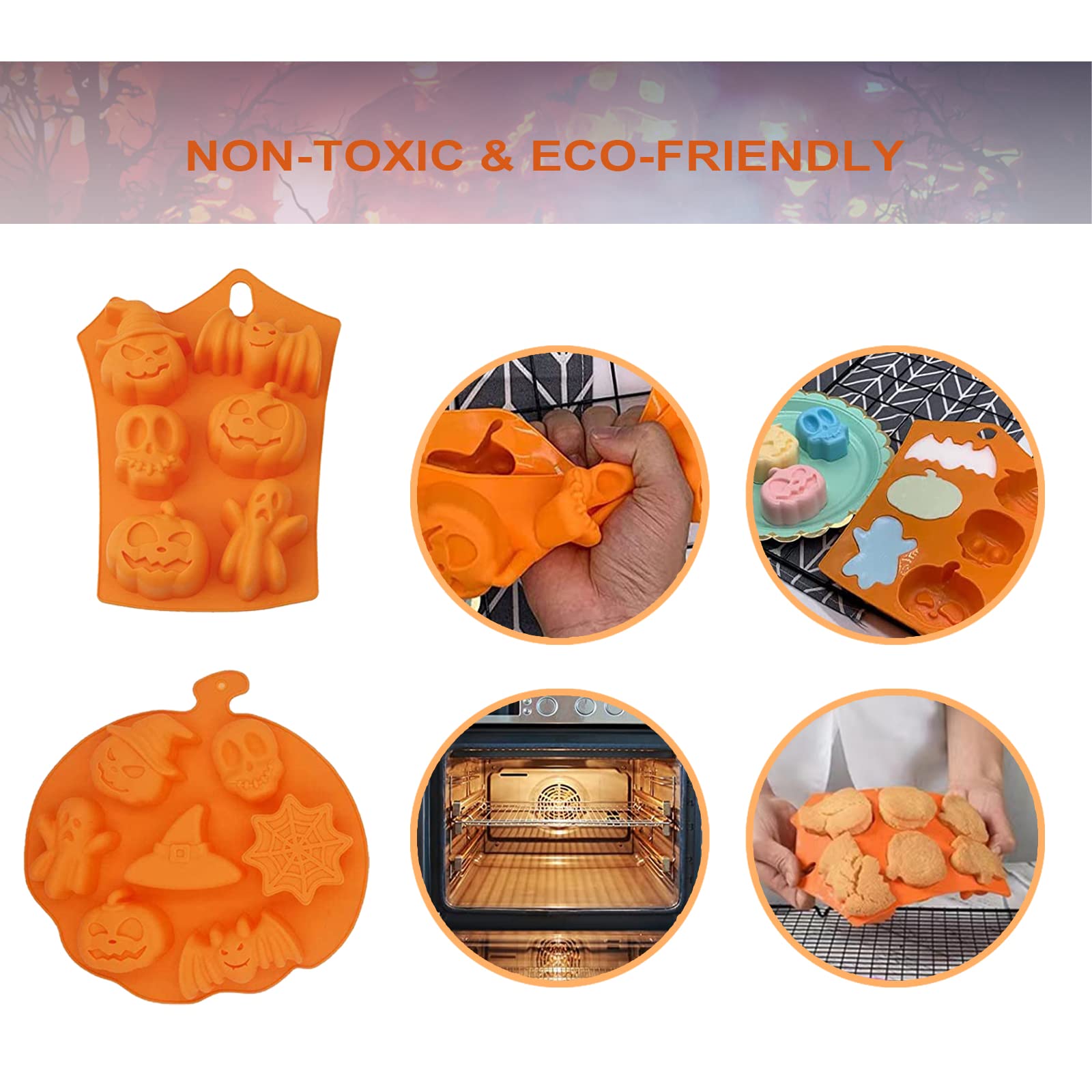 Moules En Silicone Halloween 2 Pièces - Formes Citrouille, Sorcière, Fantôme - Pour Gâteaux, Chocolats, Glaçons - Résistant Four Et Congélo