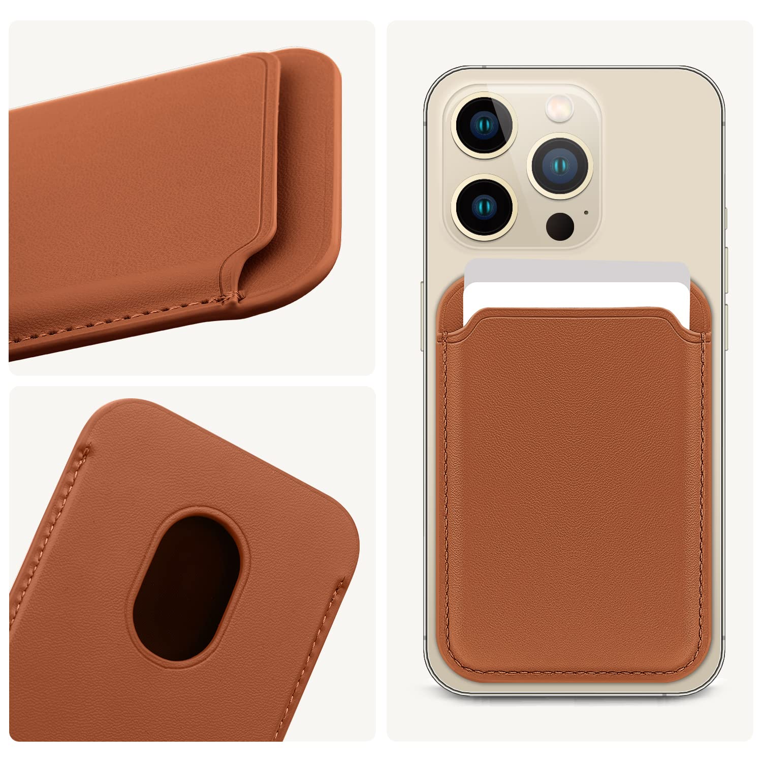 FIDWALL Magsafe Wallet Portafoglio Tessuti in Pelle per iPhone 16/15/14/13/12 Max/Pro/Plus/mini,con Anello in Ferro per all Phone Case,RFID Card Holder con Magsafe Magnete (Sella Marrone)