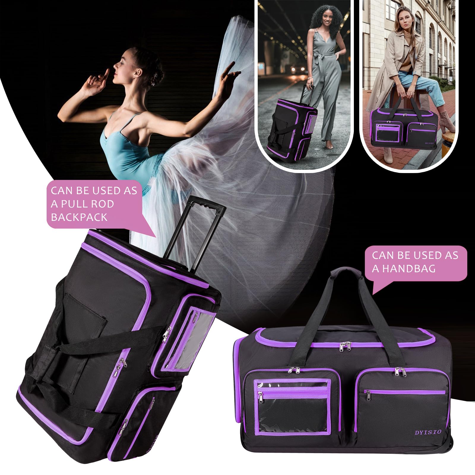 Set 2 Borse Per Abiti Da Ballo Trasparenti Da Viaggio Con Manici 100x60cm Per Bambine, Costumi Danza Con 4 Tasche E Porta Ganci