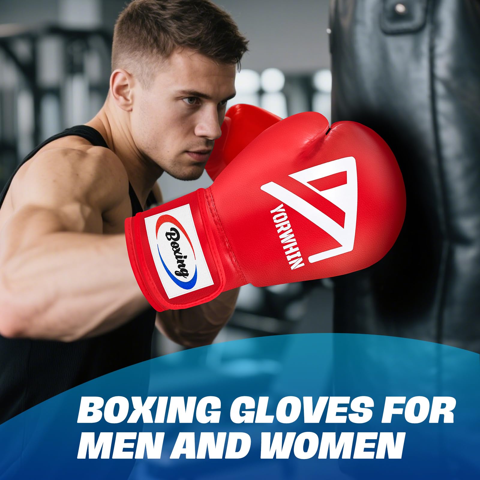 Guanti da Boxe MMA Uomo Donna Adulto per Sacco da Pugilato Kickboxing, Guanti da Pugno Pesante Muay Thai per Allenamento 12oz (Red)