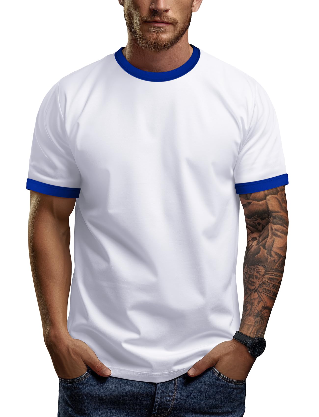 Men's Ringer Tee Crewneck Athletic T Shirts Short Sleeve Sport Shirt for Men