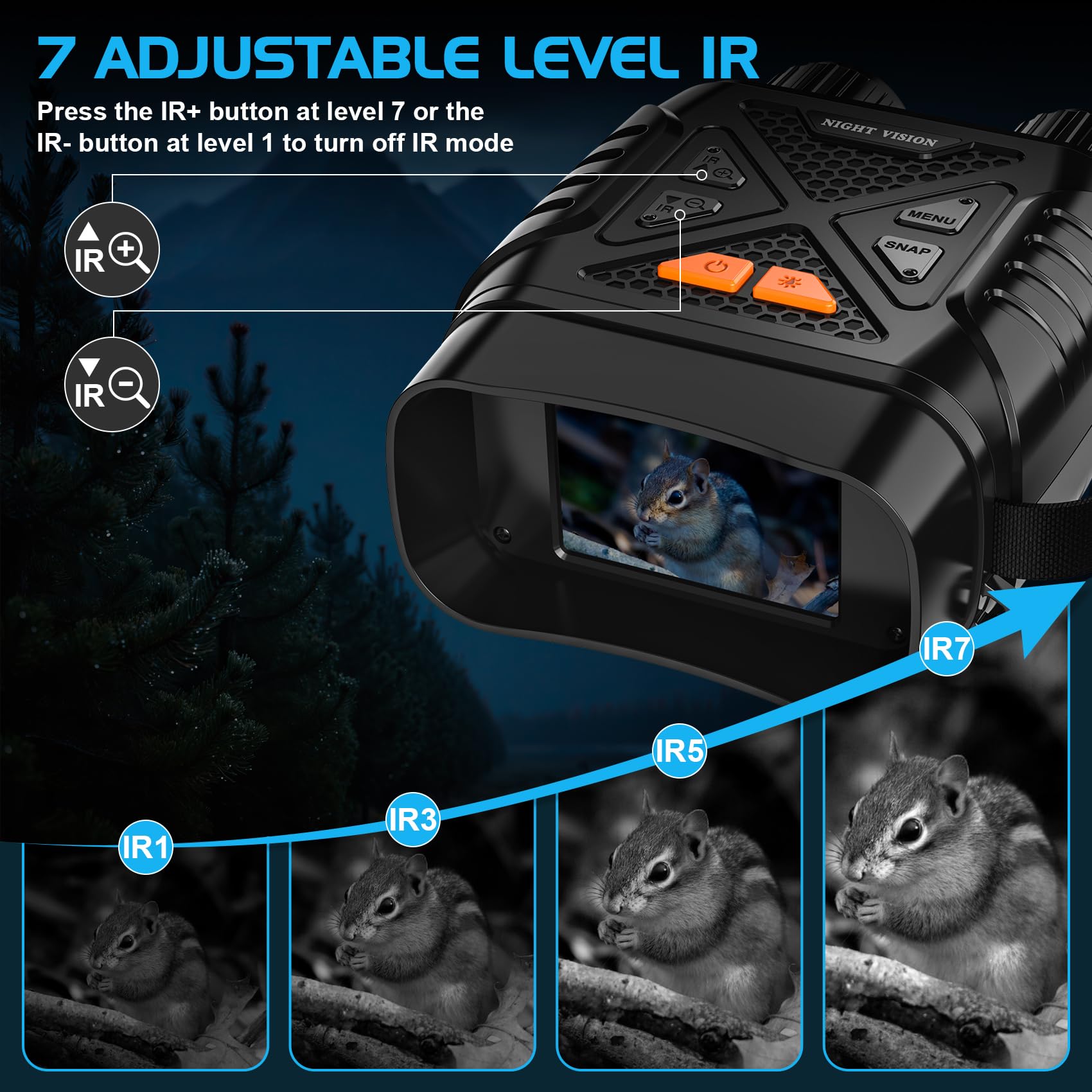 Visore Notturna, 2.8"HD Display, 10X Digitale Zoom 7-Livelli Infrarossi, 800M Visione con Batteria Ricaricabile da 2000mAh, Con per la Caccia, Birdwatching, Campeggio