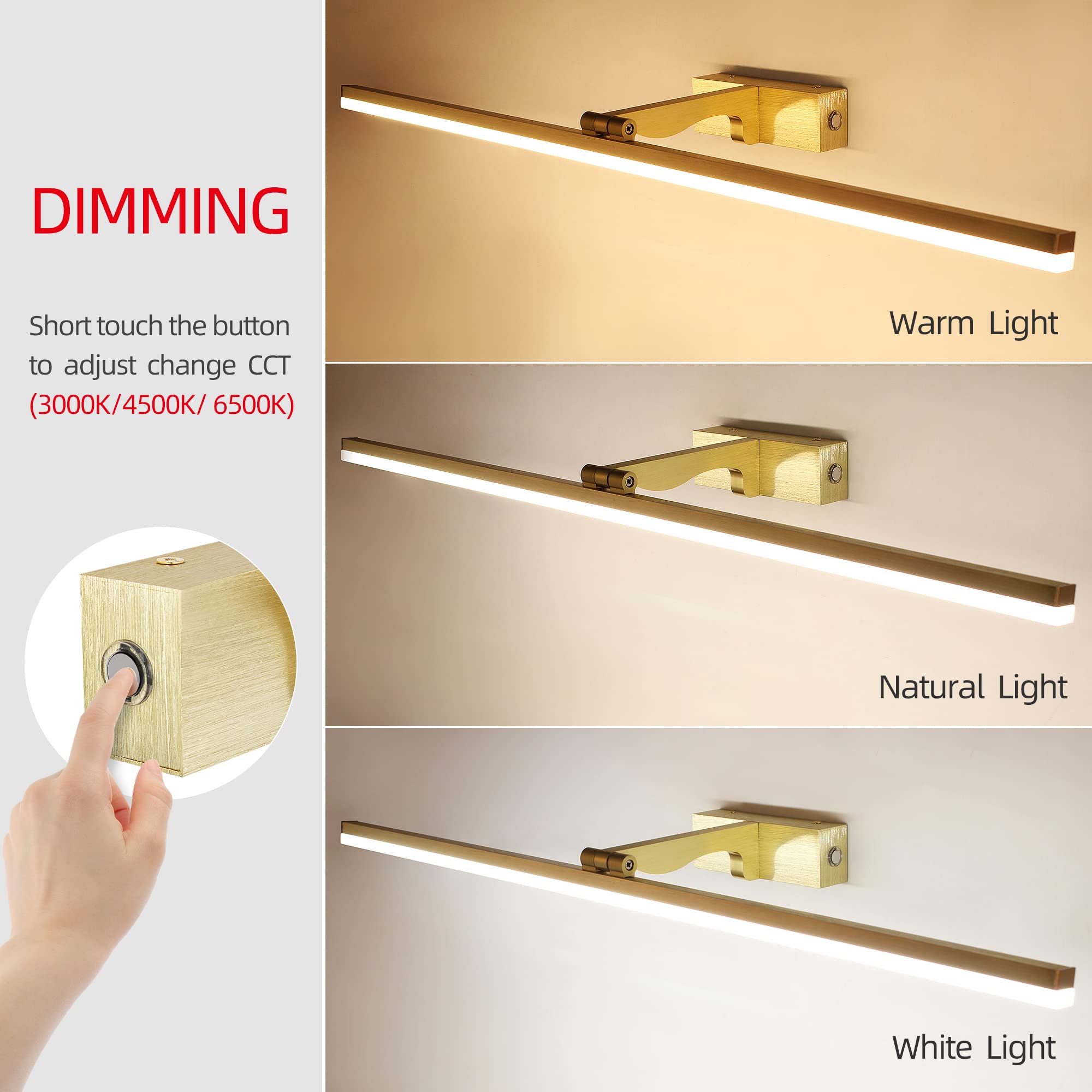 LED Lampada da Parete Temperatura Colore Regolabile, 80cm 16W Applique Illuminazione per Pareti Bagno Nero Spazzolato Luci da Esposizione con Testa Della Lampada Girevole Luci Lettura Faretti da Muro
