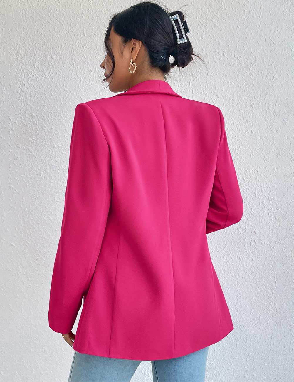 Blazer da donna, lungo, casual, aperto, da lavoro, da ufficio, con tasche