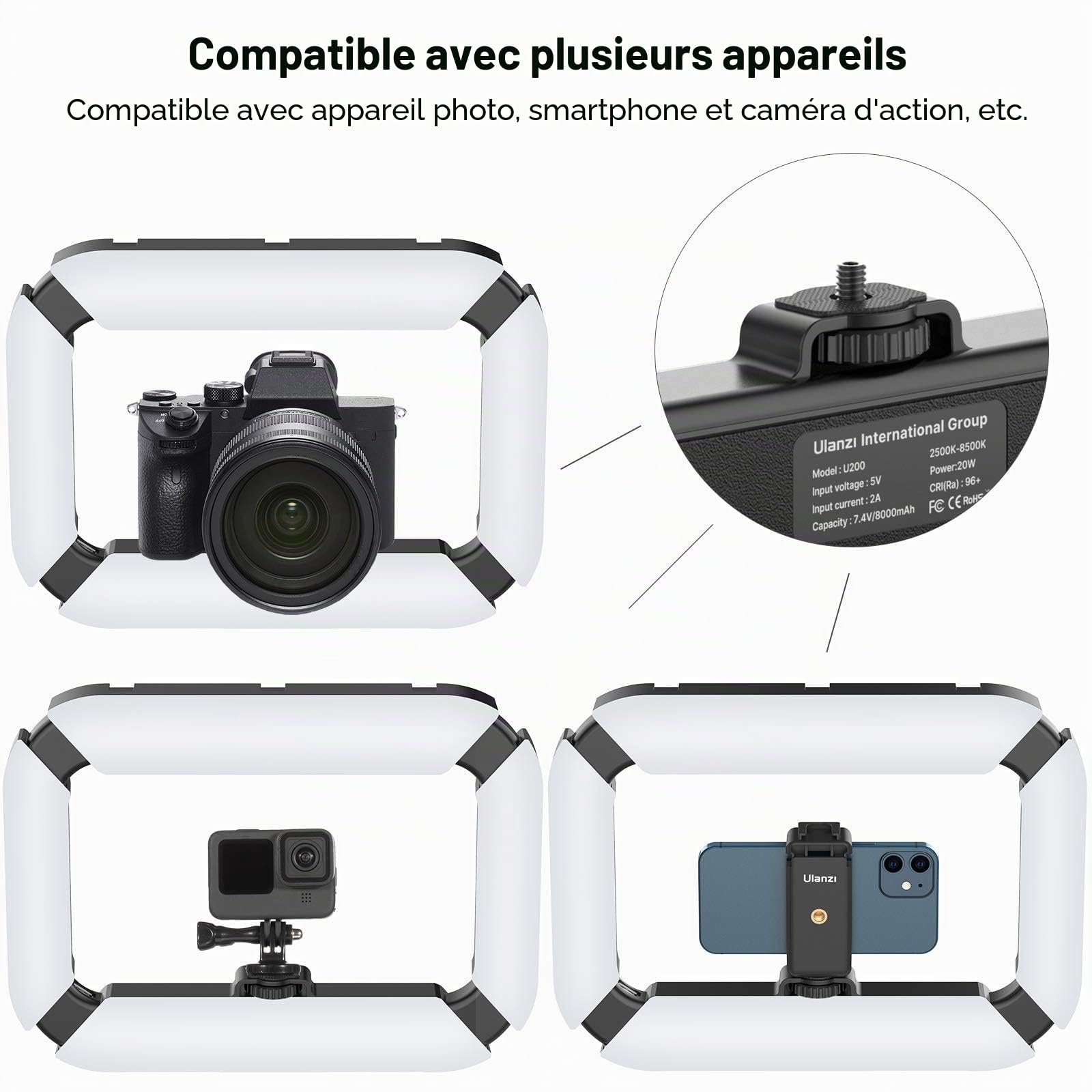 ULANZI U-Rig Smartphone Video Rig avec Lumière, stabilisateur Portable pour téléphone Portable avec Anneau Lumineux 8500 K pour la réalisation de Films en Direct Steam Tiktok Youtube Enregistrement