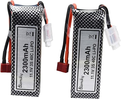 Miniatura 6 de Blomiky Paquete de 2 baterías recargables de polímero de litio de 11.1 V 3S 2200 mAh 24.42 Wh, con enchufe en T y cable de cargador para RC camión,