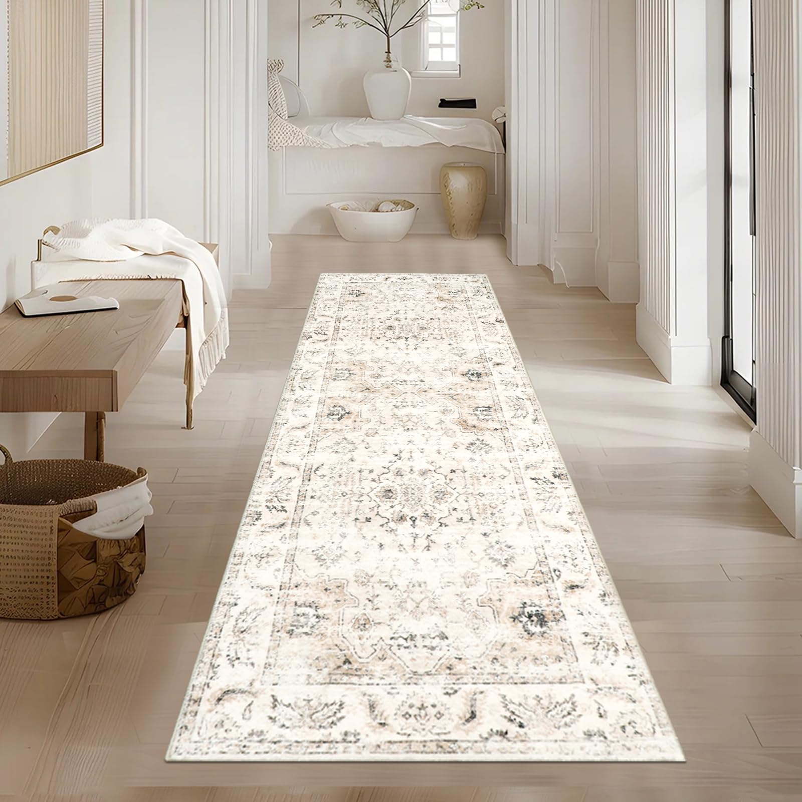 Homcomodar Vintage Teppiche Wohnzimmer Großer Teppich Waschbar Boho Teppiche Weiche Kurzflor Teppich Schlafzimmer für Esszimmer Küche