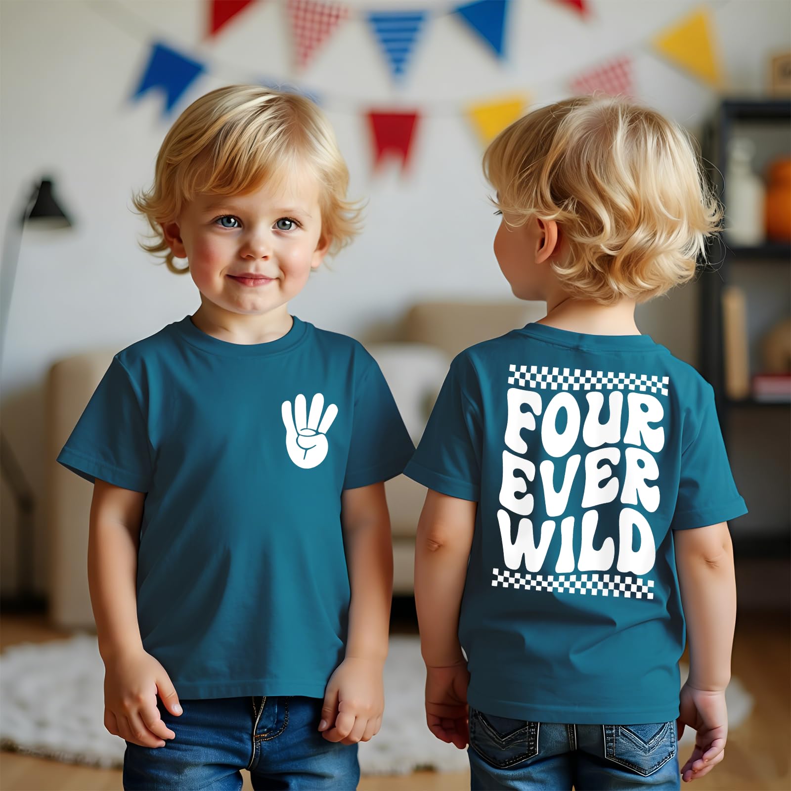 4° compleanno ragazzo t-shirt Four Ever WILD stampa maglietta quarto compleanno maglietta per ragazzi bambini maglietta estiva a maniche corte top quattro anni annuncio abiti