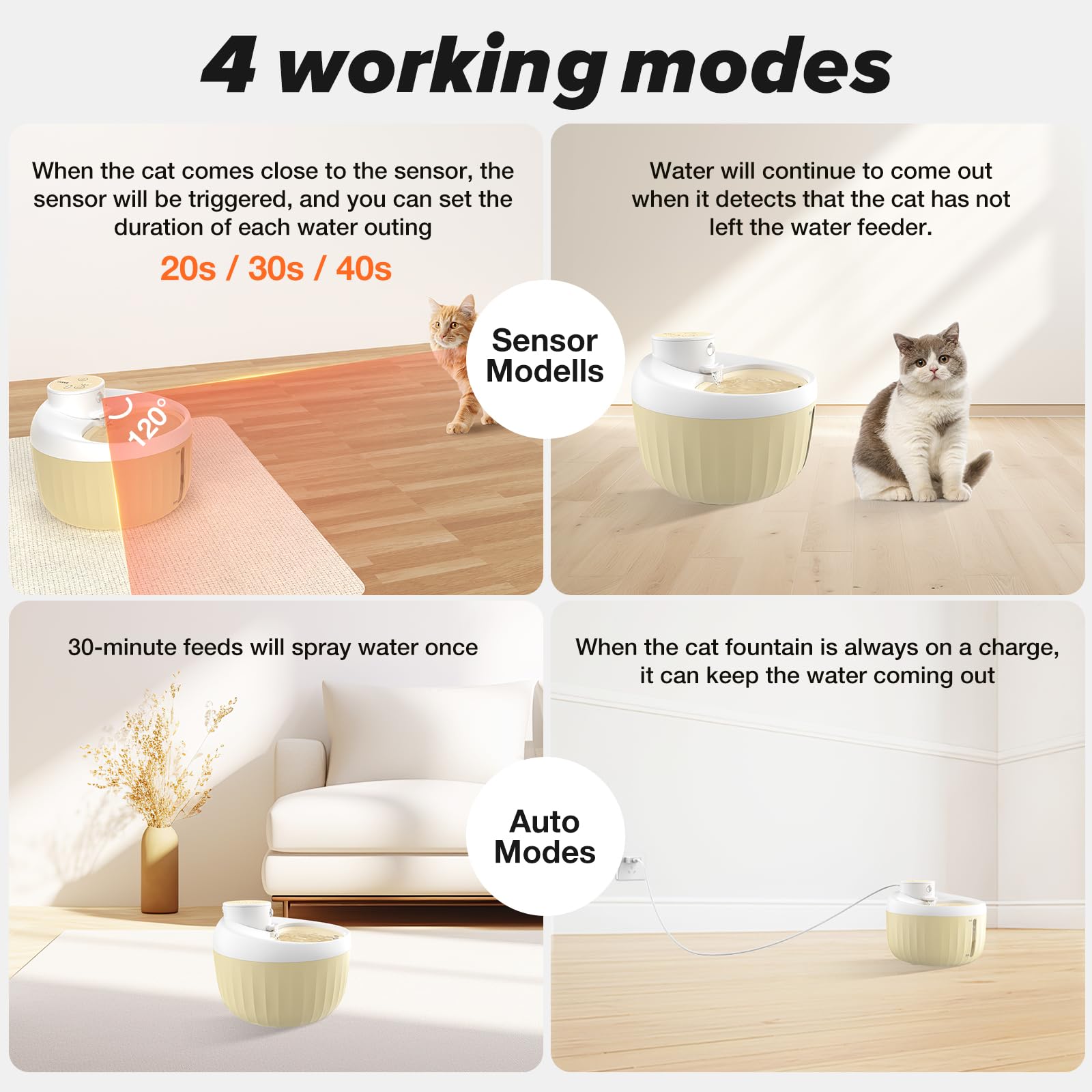 BUOAZR Katzenbrunnen Edelstahl 3,2L - Super Leiser Trinkbrunnen Mit LED Licht