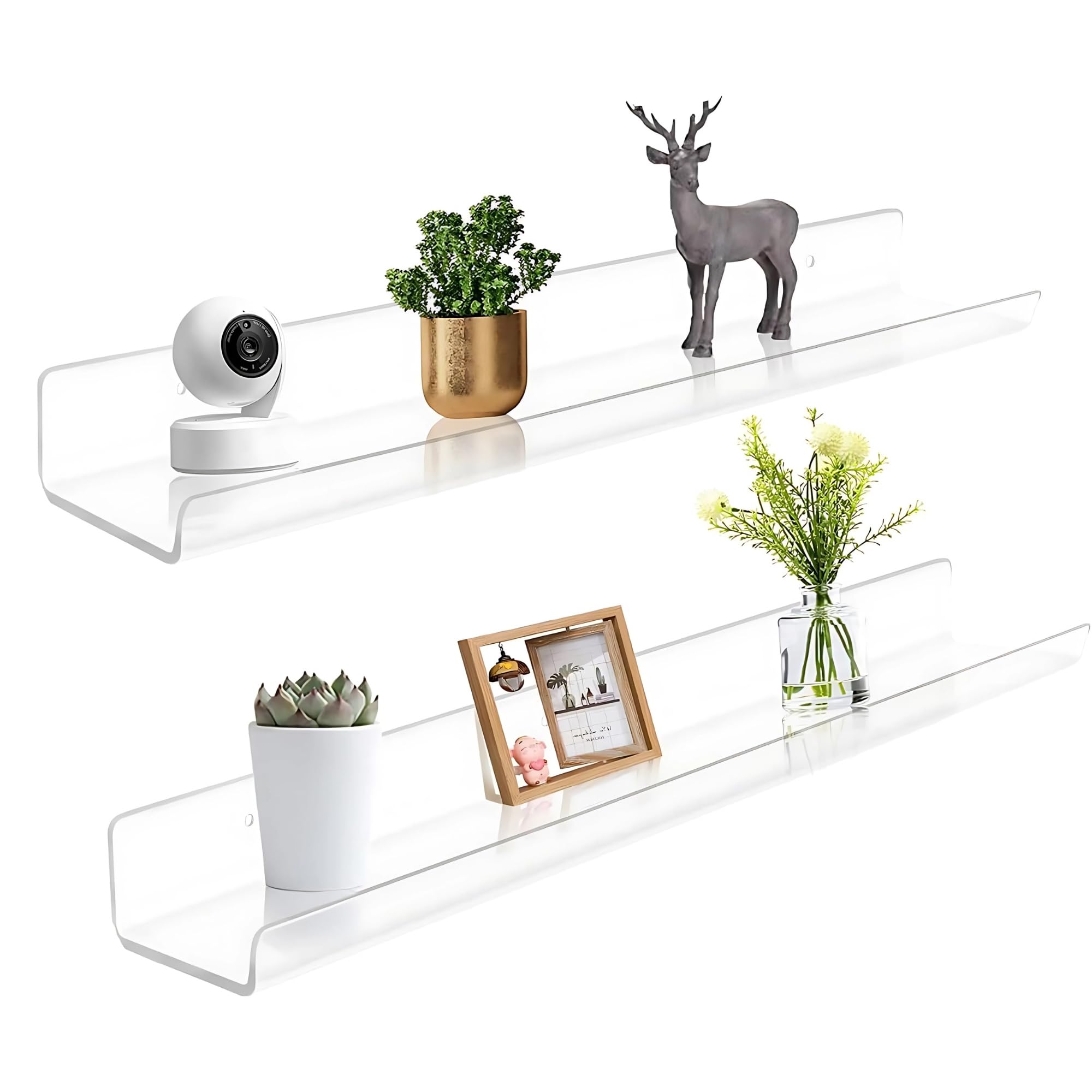 15" Acrylic Floating Shelves for Wall Storage – 2 Pack & Clear Colours – Modern Bookshelves & Display Racks for Bathroom, Bedroom, Kitchen, Living Room, Office