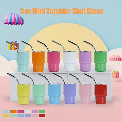 Miniatura 2 de Mini vaso de chupito de 3 onzas con popote y tapa, 12 vasos de chupito de acero inoxidable con tapas para bodas, fiestas, whisky, cócteles, 12