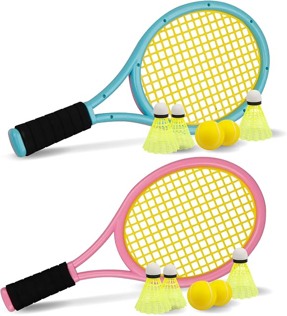 Kid Tennis Racket with Bag,Plastic Racquet Include 4 Foam Ball,6 Badminton shuttlecocks for Children (Over 3 Years Old),Toddler Outdoor/Indoor Sport Play