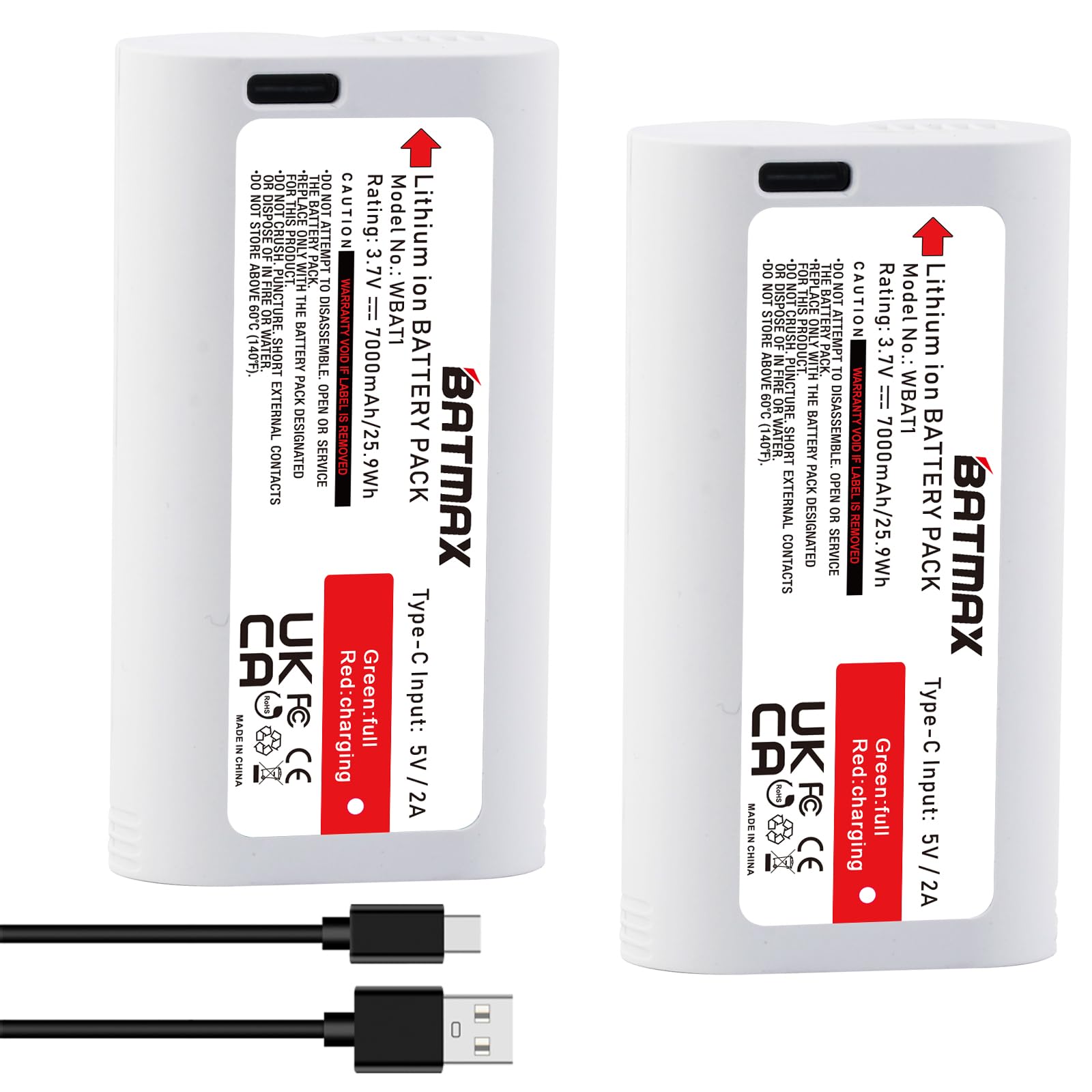 Batmax 2 baterías recargables WBAT1 de carga USB-C integradas para cámara WYZE Cam Pro