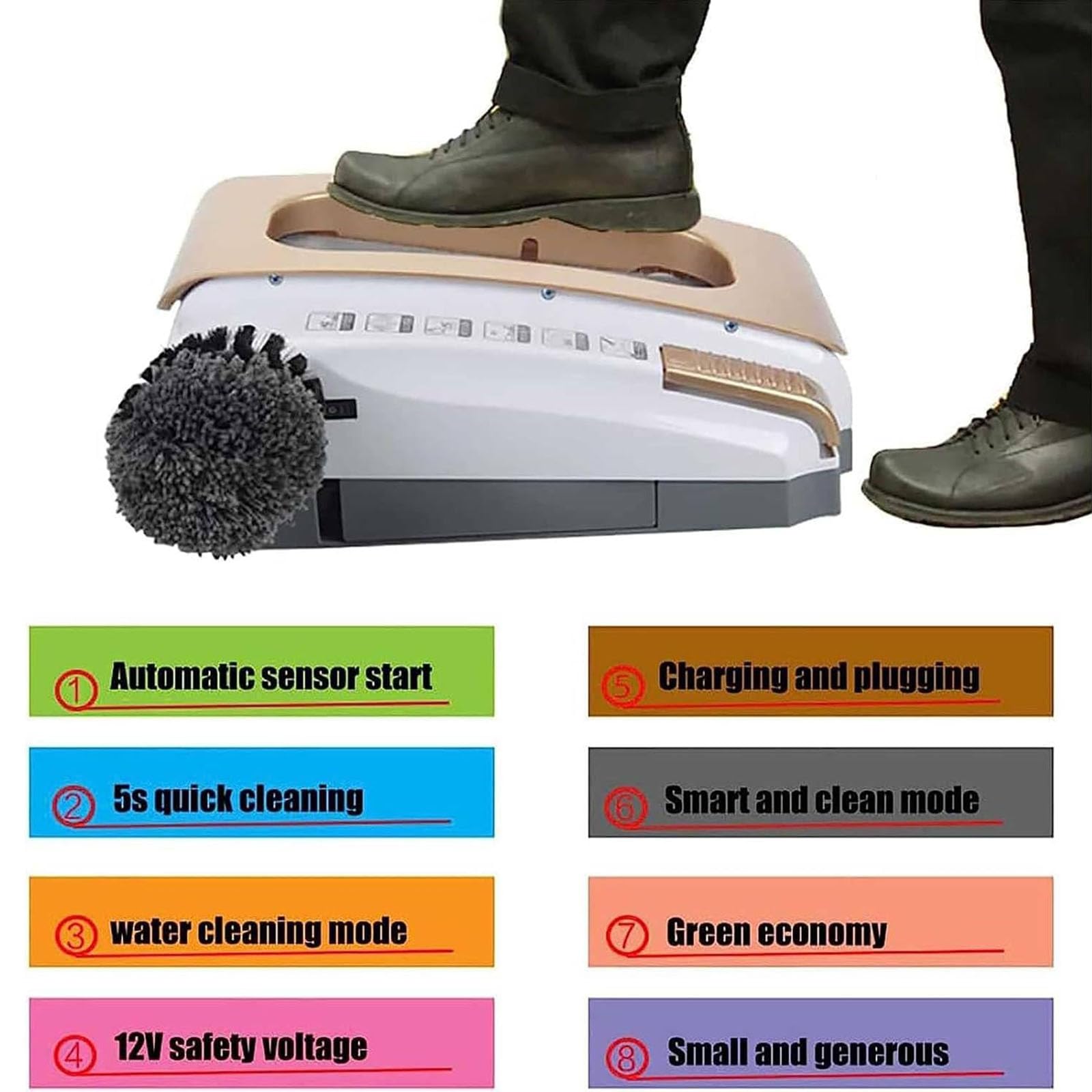 Limpiador De Calzado Automático Inteligente por Inducción, Limpieza En 5 Segundos/Eliminación De Manchas De Alta Eficacia, Velocidad: 260 RPM, para Hoteles Y Aeropuertos.,Red