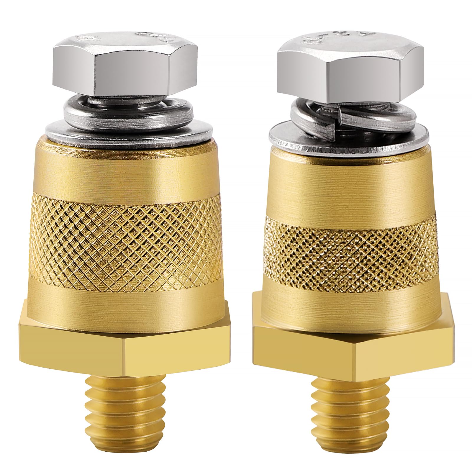 VooGenzek 1 Paio M8 Adattatore Poli Batteria, Adattatori Polo in Ottone Negativo Positivo con Viti in Acciaio Inox e Rondelle, per Batteria al Litio Auto