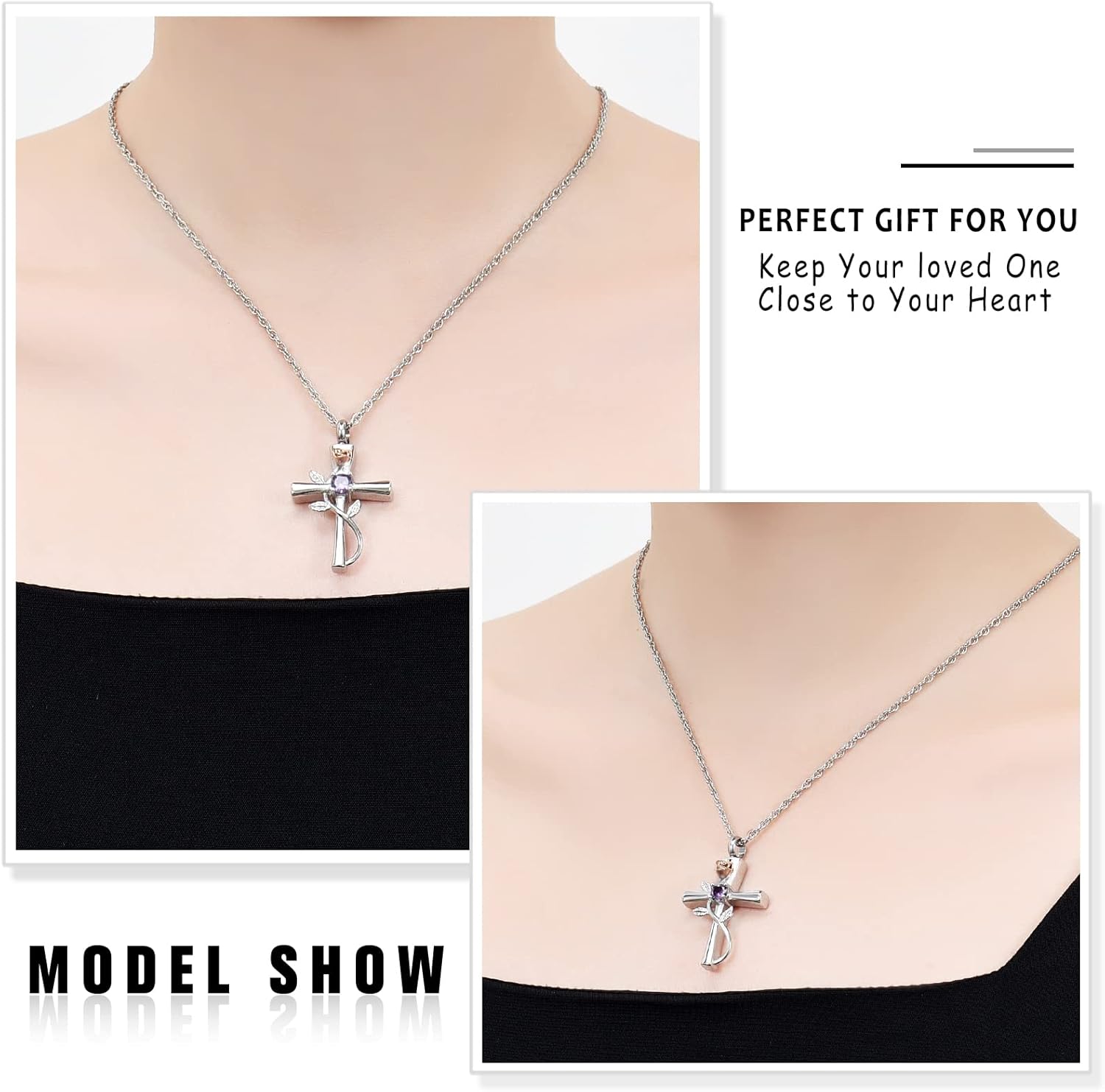 shajwo Cross Urn Necklace for Ashes Birthstone Rose Flower Cremation Jewelry for Women Gilrs Keepsake Memorial Ashes Pendant - Image 4