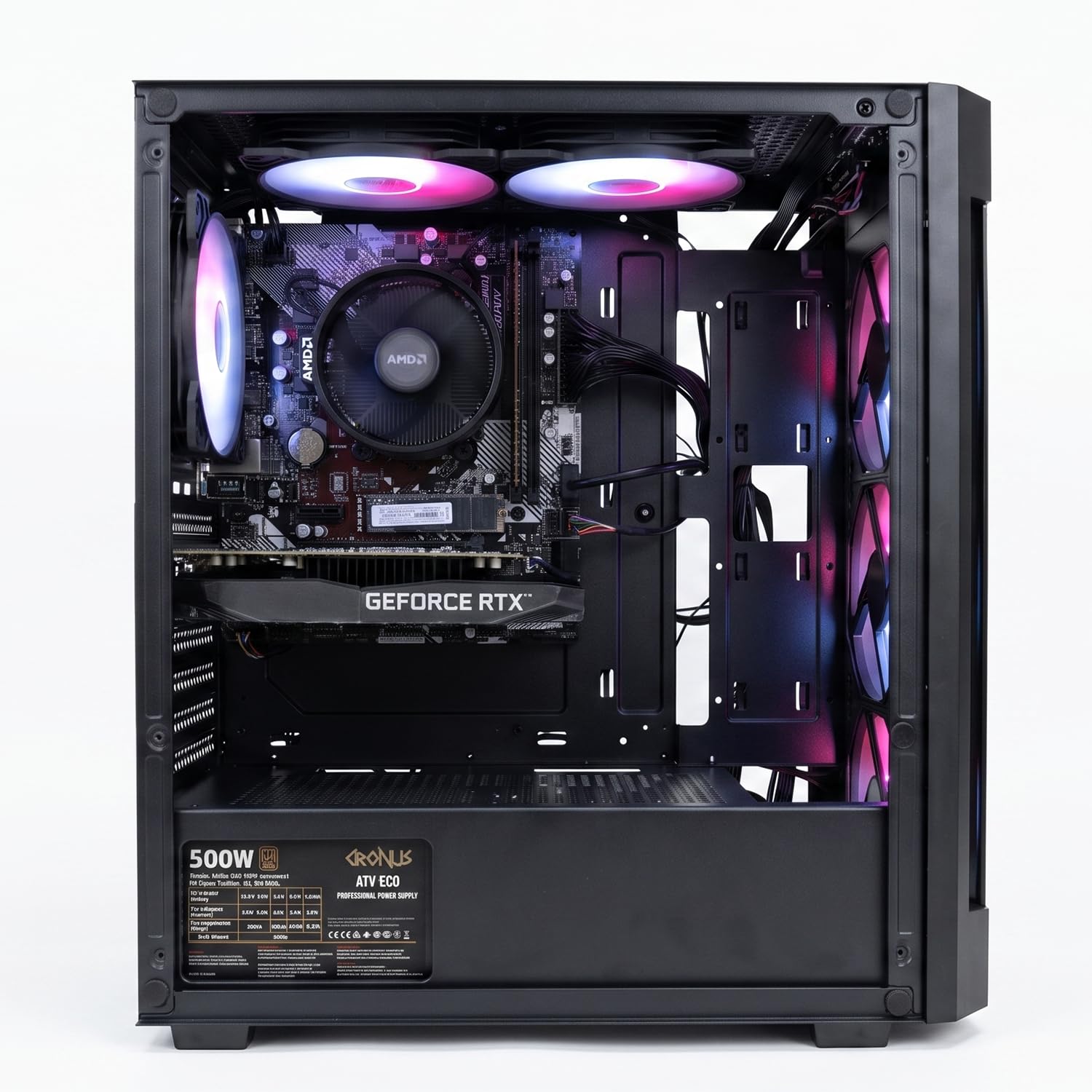 Revampix Torre Gaming Intel Core i7, Tarjeta Gráfica GTX750 4GB, 16GB RAM, 256GB SSD + 500GB HD, Fuente 500W 80+, Caja RGB con 6 Ventiladores, WiFi, Windows 11, Negro