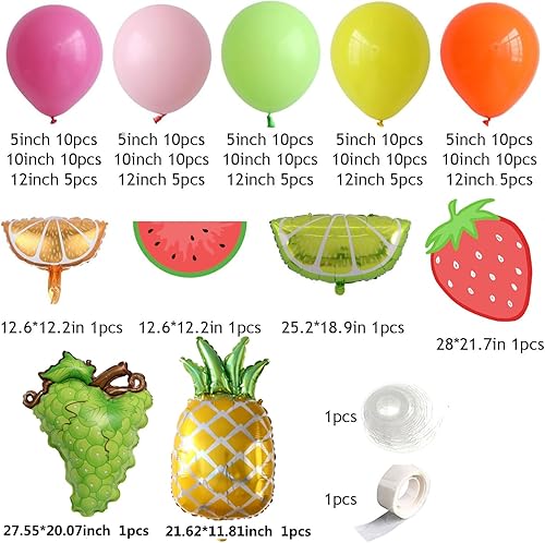 Miniatura 2 de Kit de arco de guirnalda de globos de frutas rosa, rojo, amarillo, verde, naranja, globos de aluminio con sandía, fresa, limón y naranja, globos de