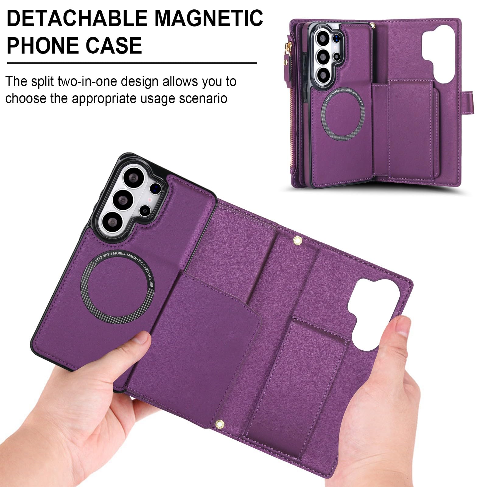 Generic Funda compatible con Samsung Galaxy S25 Edge (color: marrón) funda de piel extraíble con tapa trasera con correa para el hombro