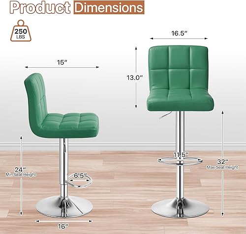 Miniatura 79 de Magshion Juego de 2 taburetes de bar, modernos taburetes de bar giratorios de piel sintética con respaldo, sillas de bar cuadradas ajustables sin