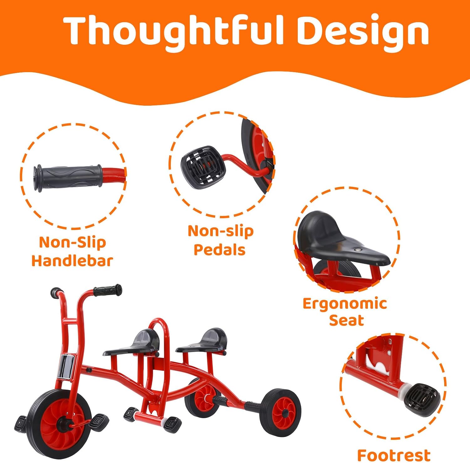 Tricycle for Kids Ages 3-8, Preschool Playground Big Wheel Tricycle, Sturdy Metal Kids Tandem Bike with Inflation-Ree Rubber Wheels and Handlebar Grips