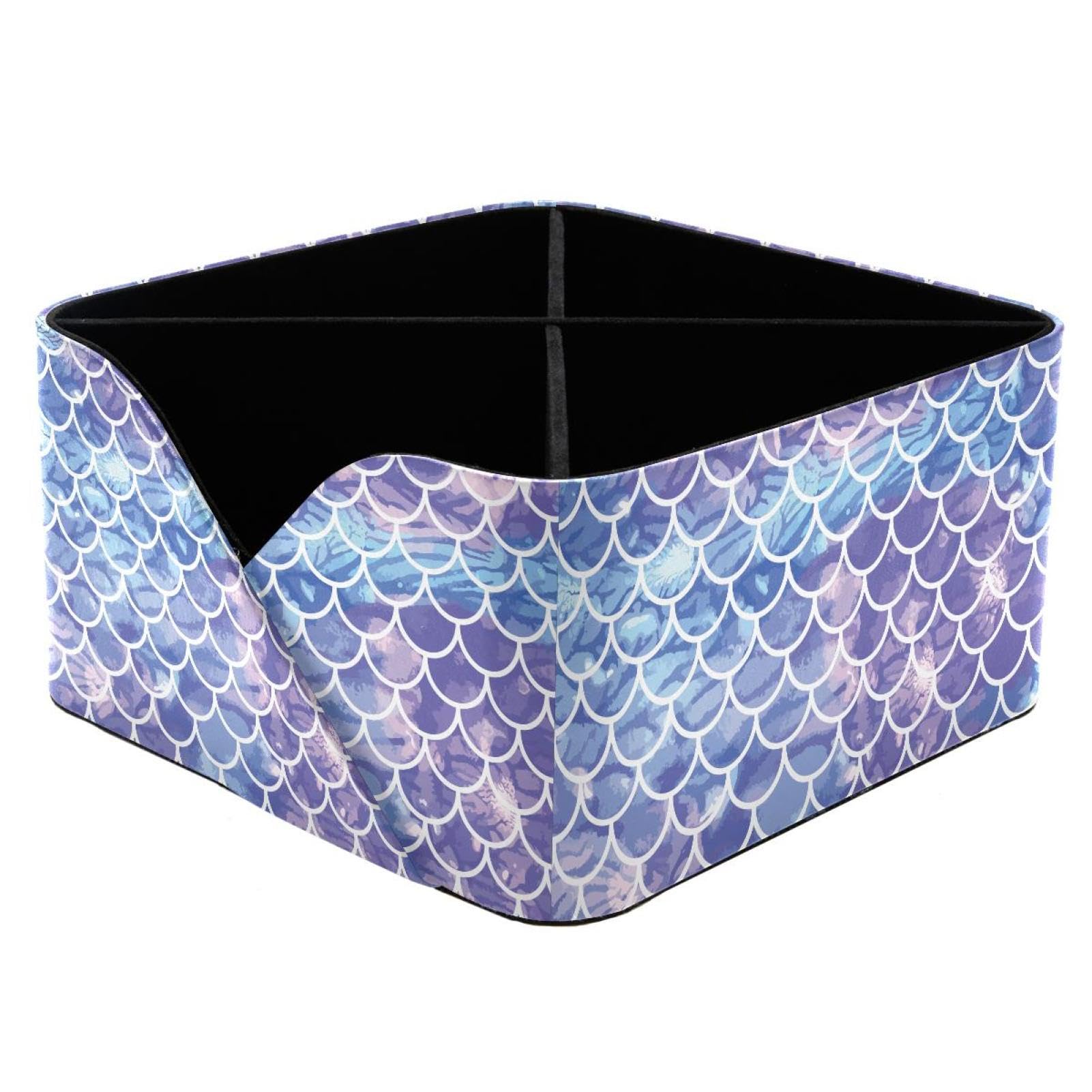 KengjuTesu Underwater Sea Mermaid Fish Scales Watercolor Pattern Desktop Organizer Pen Holder, Rectangular Pencil Cup for Office, Study and Makeup Stations