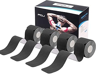 Kinesiology Tape Precut(4 Pack) Kinetic Tape Rolls Athletic Tape Elastic Therapeutic Sport Tape for Knees, Ankles, Shoulder, Elbow, Pain Relief and Injury Recovery 2 Inch x 16.4 ft (Black)
