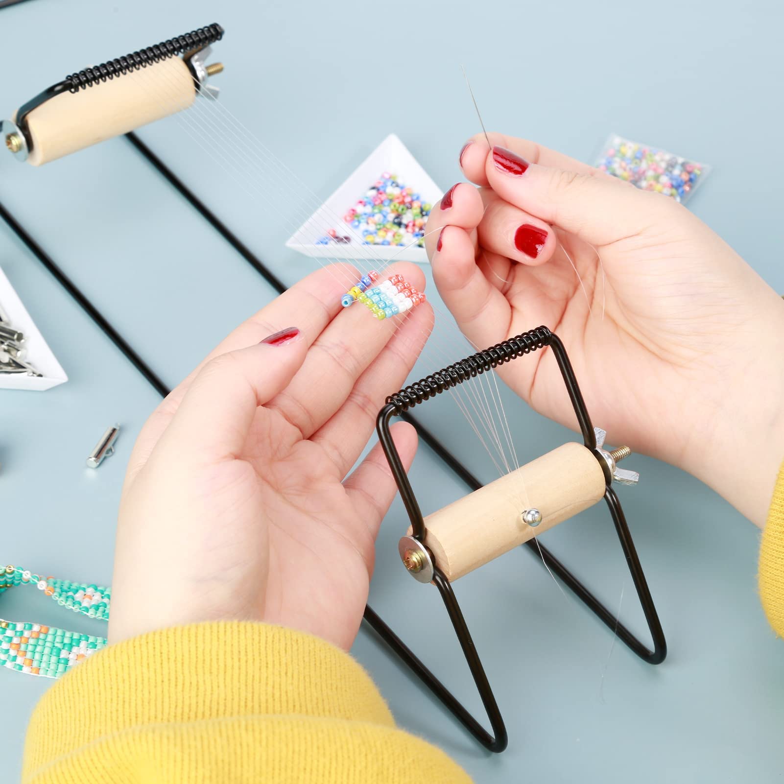 mumisuto Telaio per Perline, Telaio per Tessitura in Acciaio Inox per Gioielli Bracciali Fatto a Mano, Telaio per Maglieria Fai Da Te, per Principianti Realizza Collane, Bracciali, Gioielli