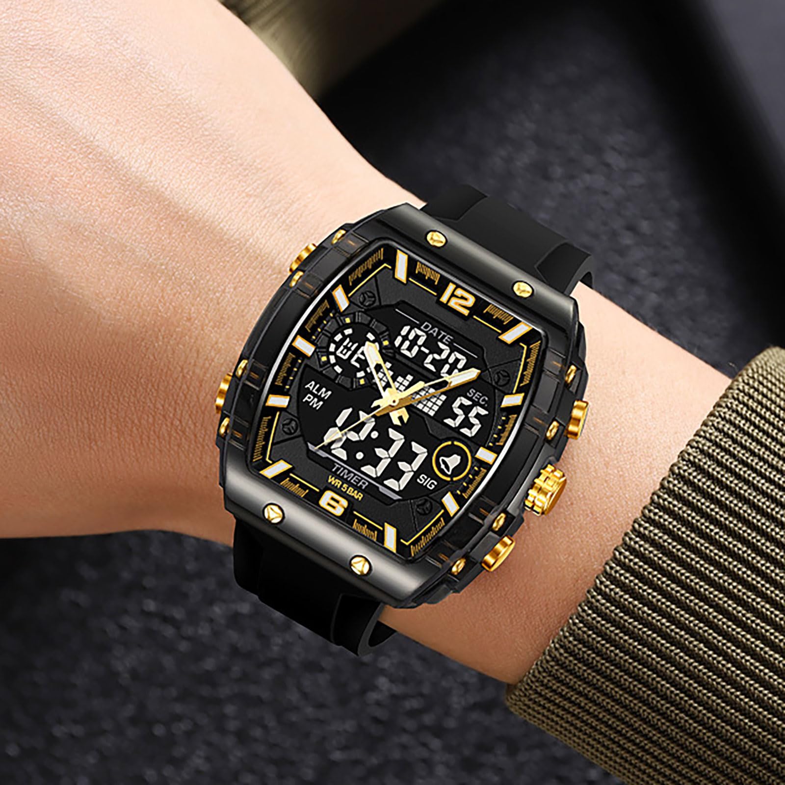 findtime Herren-Armbanduhr, Sport, einzigartig, digital, analog, wasserdicht, für Männer und Frauen, Stoppuhr, Alarm, coole Chronograph-Uhr, Silikonband, Armbanduhr, transparent, großes rechteckiges
