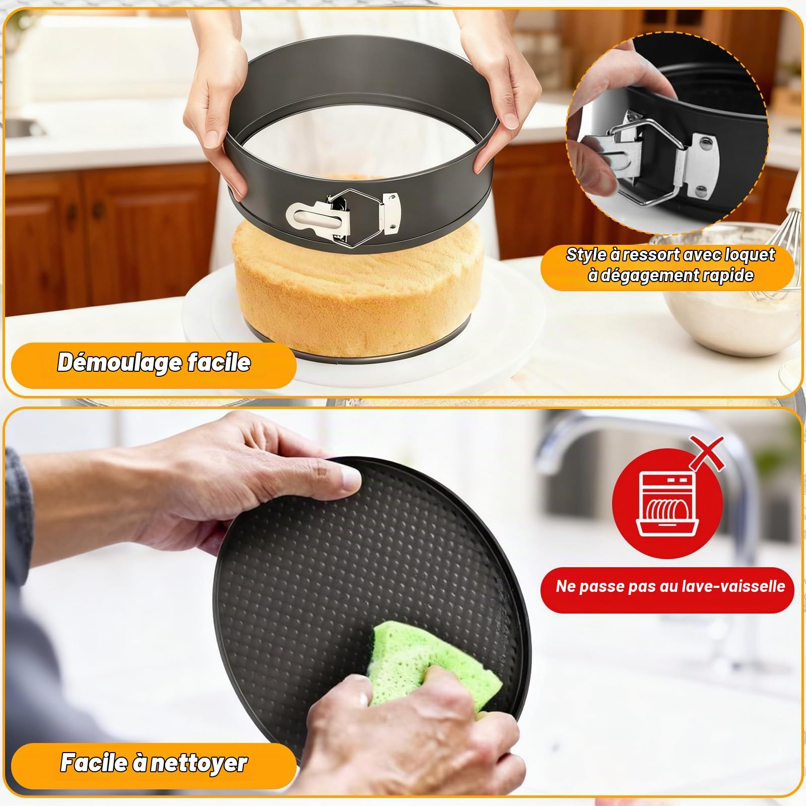3 Pièces Moules Gâteau Rondes, Moule Charnière avec Fond Amovible, Ensemble Cuisson Gâteaux Antiadhésif, Moule Acier Carbone pour Gateau Fromage, Pâtisserie, Pizzas, Quiches (20cm/22cm/24cm)