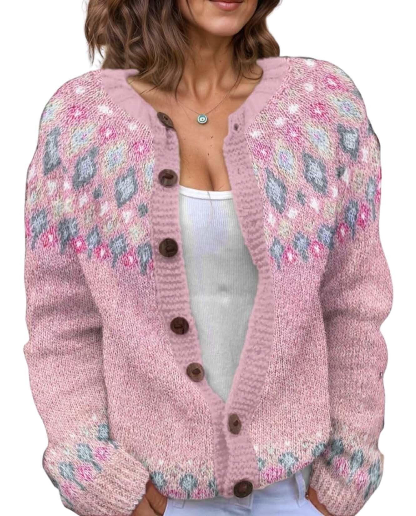 Womens Open Front Knit Cardigan Sweater 2025 Fall Button Down Long Sleeve Floral Print Casual Loose Fashion Coat