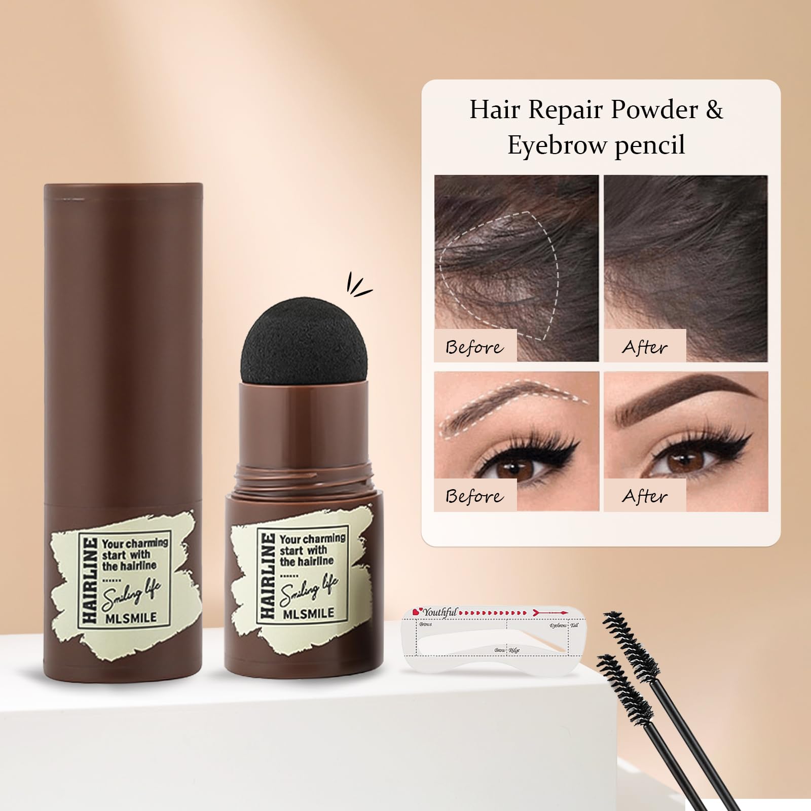 Sello de cejas y polvo de línea capilar, plantillas reutilizables 2 en 1 para cejas y bordes finos, sello de cejas, fórmula vegana a prueba de manchas, kit de cejas apto para principiantes