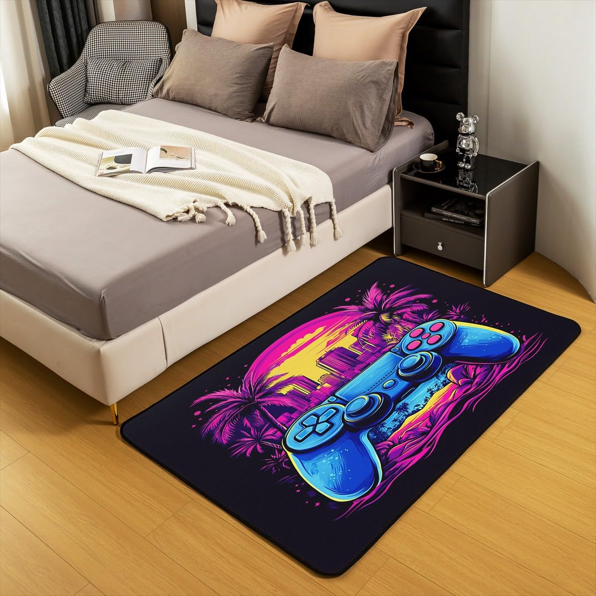 Loussiesd Dywan do salonu dla graczy, 150 x 200 cm, gamingowy dywan akcentujący dla chłopców, dziewcząt, nastolatków, nowoczesny kontroler konsoli do gier, wewnętrzna mata podłogowa, joystick,