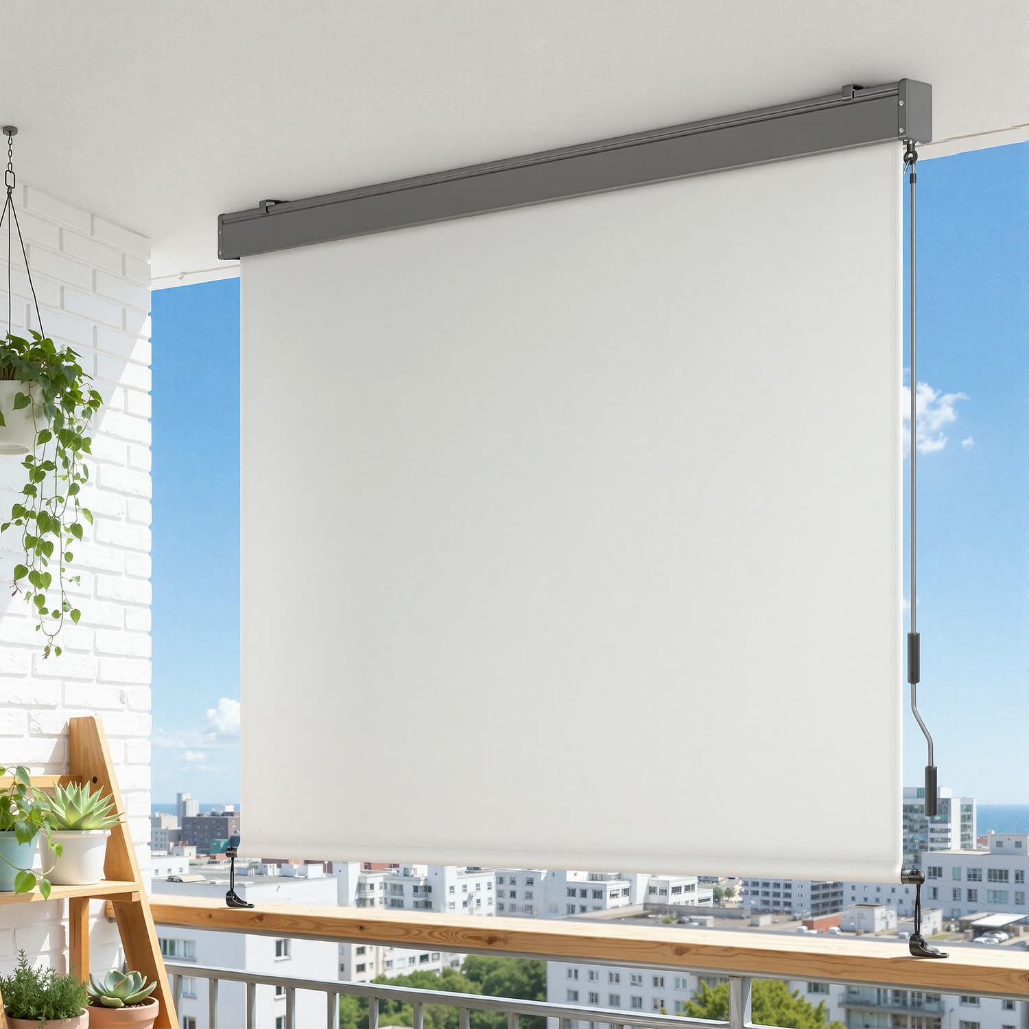 Markiza pionowa zewnętrzna 180 x 250 cm, roleta balkonowa z ręcznym mechanizmem, jako roleta zewnętrzna do ochrony przed widokiem i słońcem na balkonie i tarasie, odporna na wodę, z aluminiową