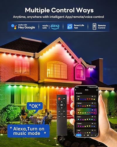 Miniatura 3 de Pak Luces inteligentes permanentes para exteriores, 100 pies con 60 LED, IP67 impermeable, luces de Navidad, modos de escena y modos de música,