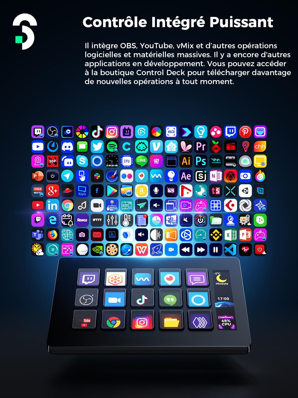SOOMFON Stream Controller, Production Console Deck 15 Touches Macro, Stream Control Deck Déclencher des Actions dans OBS, Twitch, YouTube, Streamlab et autres, Stream Contrôleur Deck Compatible PC/MAC