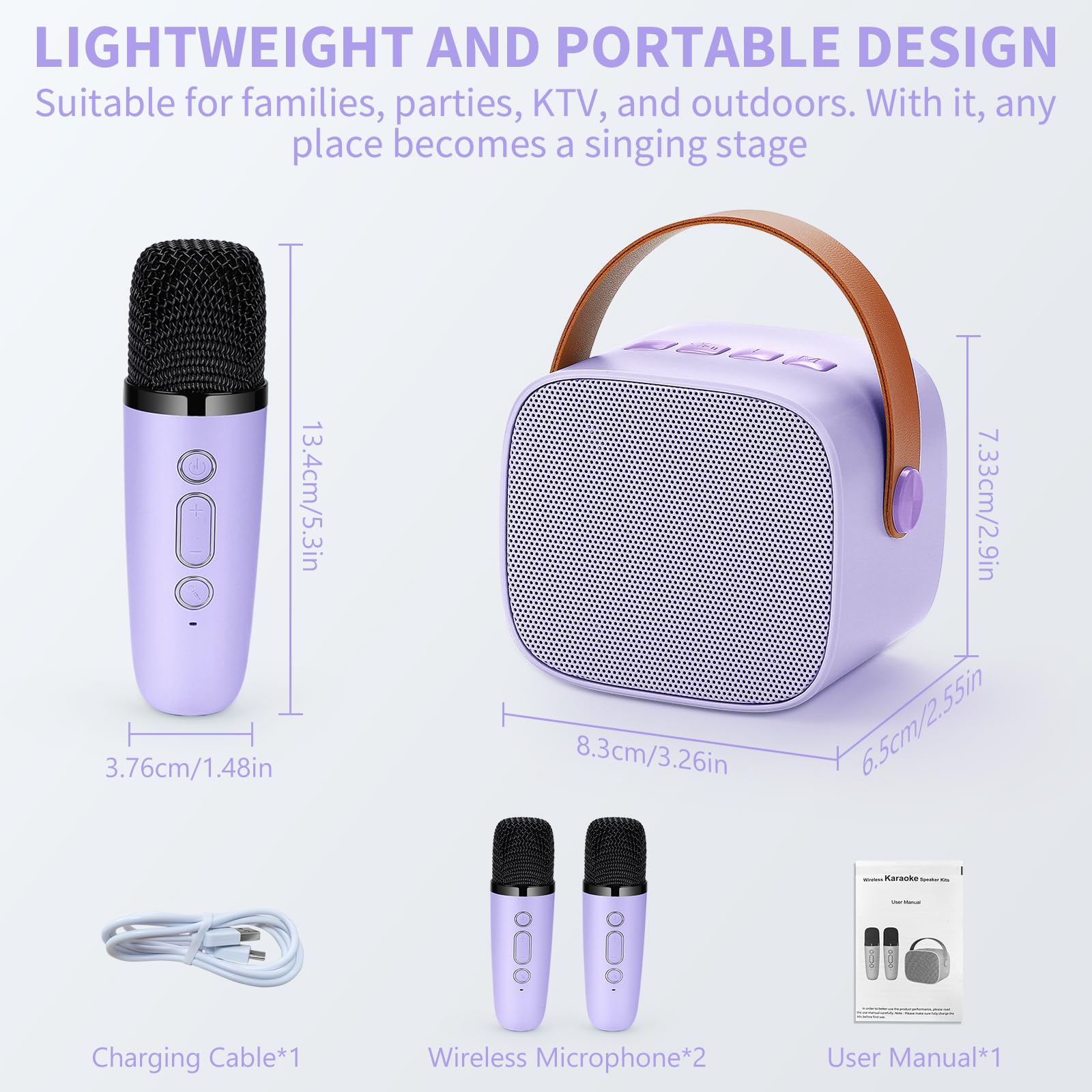 Damcyer Microfono Karaoke Giocattoli con 2 Microfoni Wireless,Karaoke Macchina per Bambini Mini con Bluetooth, Microfono Karaoke Portatile per Bambini e Principianti,Viola