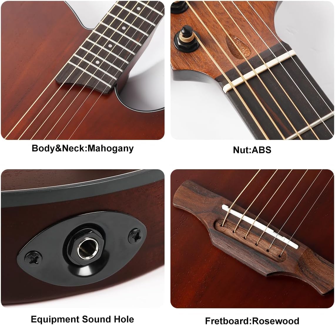 Chitarra Acustica Silenziosa Elettrica con Pickup Integrati, Portatile, Marrone